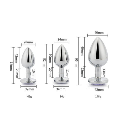 Toosh Metal Butt Plug Set (Silver) – Small, Medium, Large Jewelled Base Butt Plug Set > Anal Range > Jewel Butt Plugs