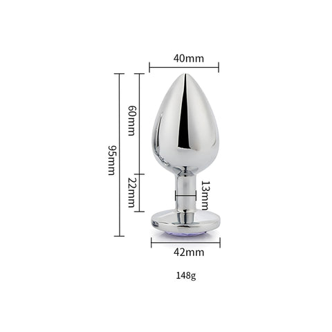 Toosh Silver Metal Butt Plug Large (Clear Stone) – Smooth Surface Weighted Butt Plug > Anal Range > Jewel Butt Plugs