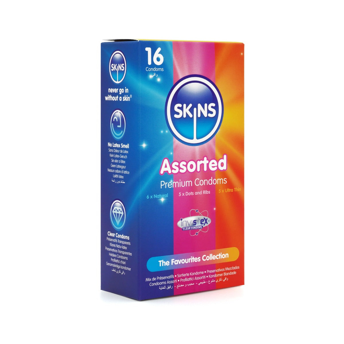 Skins Assorted Condoms 16 Pack – Natural, Dotted, Ribbed, Ultra Thin Condoms > Essentials > Condoms