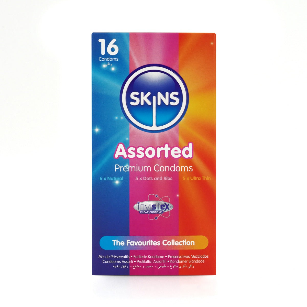 Skins Assorted Condoms 16 Pack – Natural, Dotted, Ribbed, Ultra Thin Condoms > Essentials > Condoms