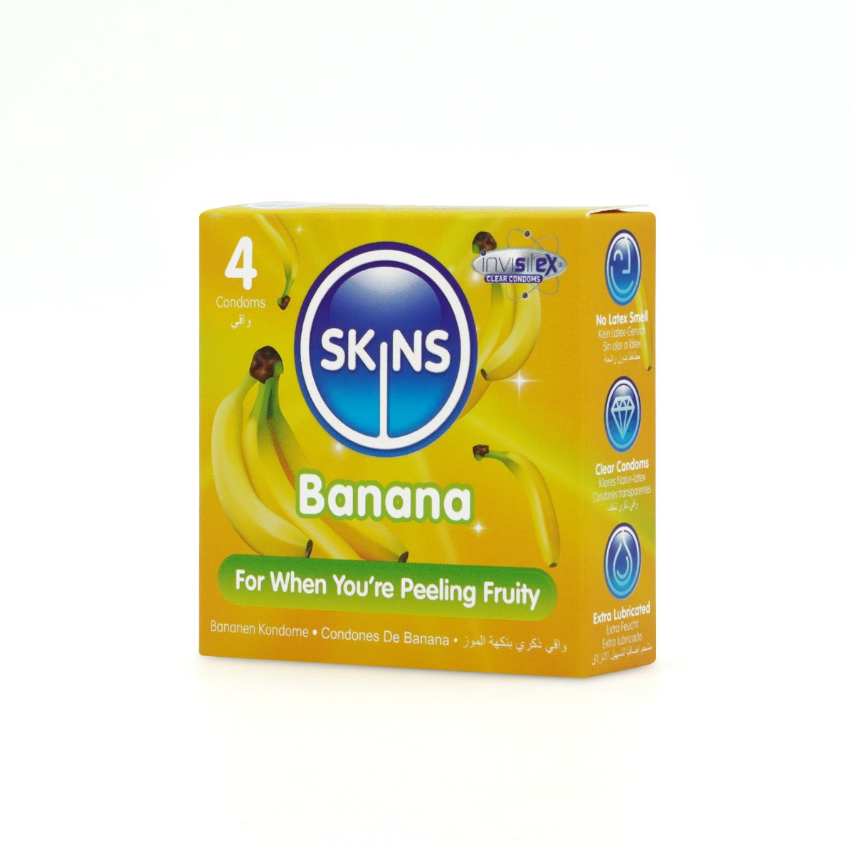 Skins Banana Flavored Condoms 4 Pack – Ultra-Clear Thin Latex-Free Condoms > Essentials > Condoms > Non-Latex