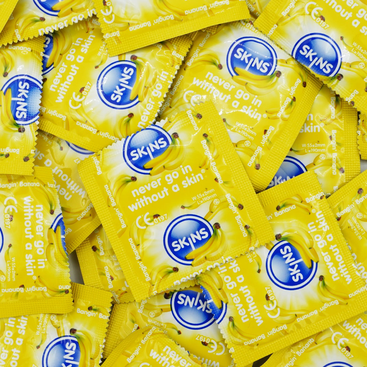 Skins Banana Flavour Condoms – Natural Latex, Thin, Clear, 500 Count Condom Foils > Essentials > Condoms