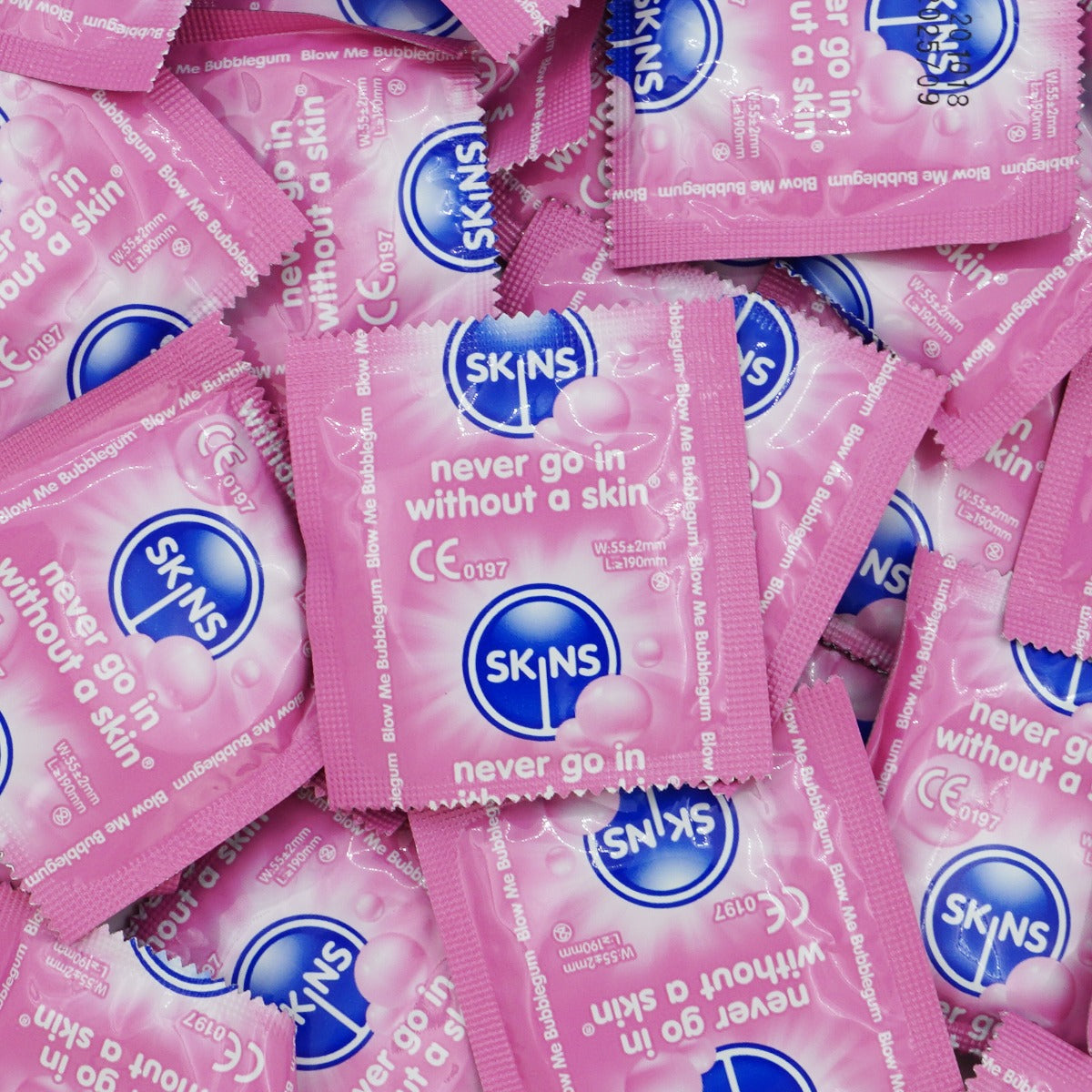 Skins Bubblegum Flavour Scented Latex Condoms – Pack of 500 Condom Foils > Essentials > Condoms