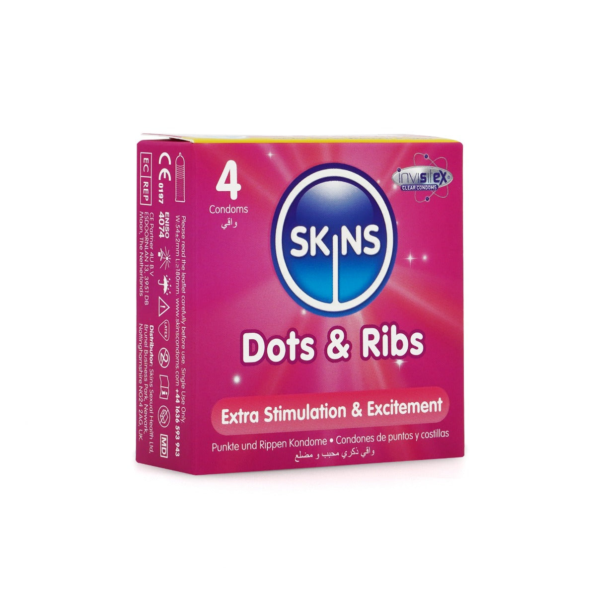 Skins Dots and Ribs Condoms 4 Pack – Dual-Texture Design 192mm Diameter Condoms > Essentials > Condoms