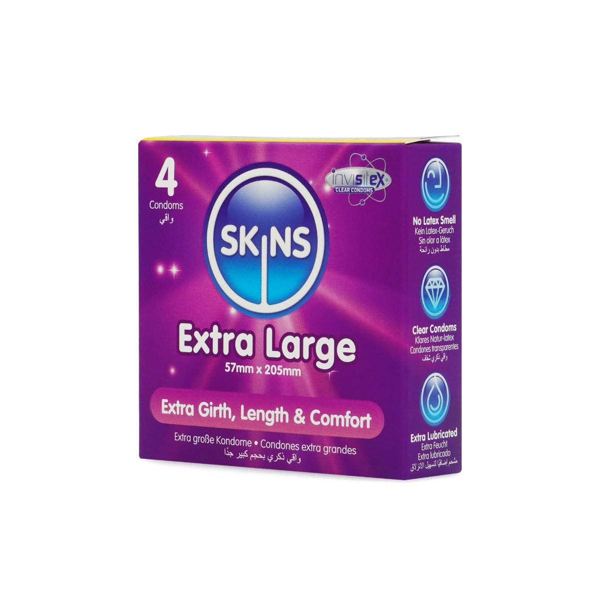 Skins Extra Large Condoms 4 Pack – 205mm Length 57mm Diameter Condoms > Essentials > Condoms