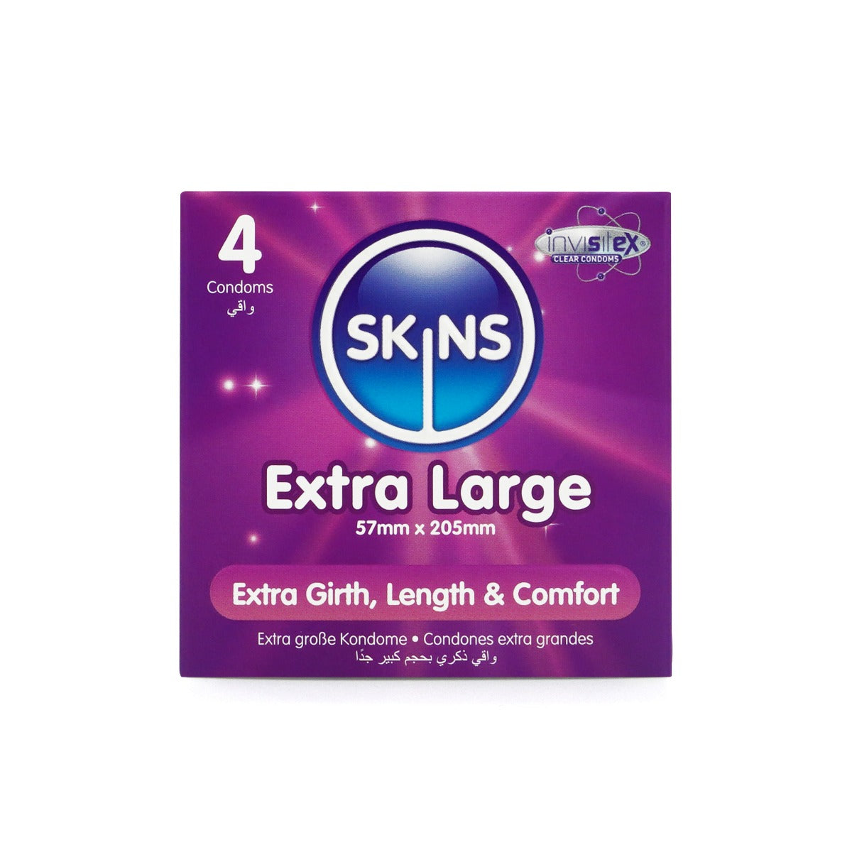 Skins Extra Large Condoms 4 Pack – 205mm Length 57mm Diameter Condoms > Essentials > Condoms