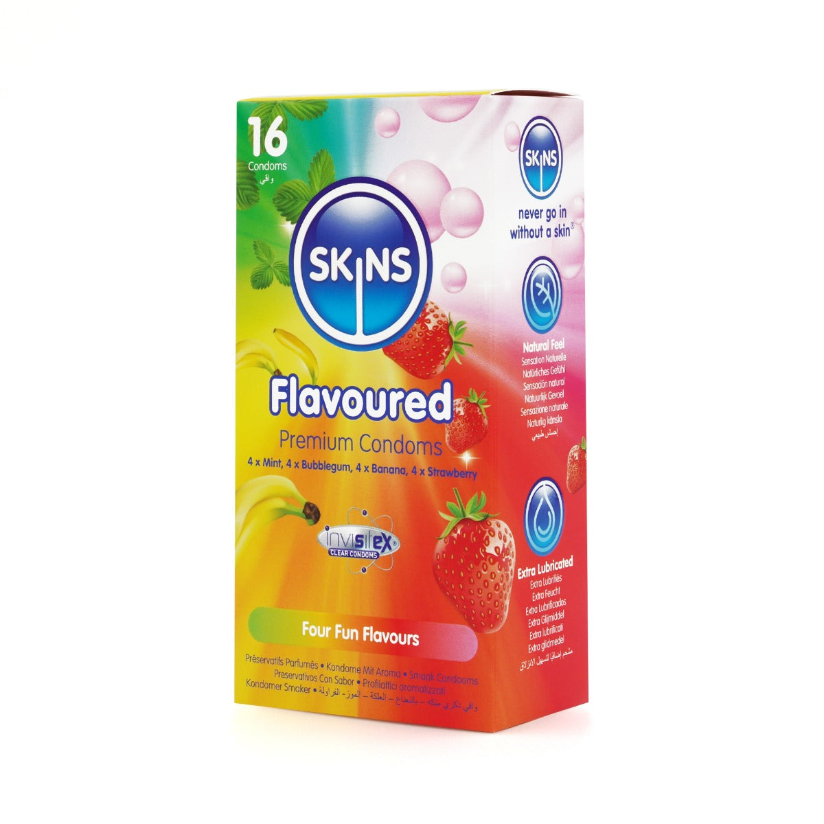 Skins Flavoured Condoms 16 Pack – Extra Lubrication Condoms with Banana Bubblegum Mint Strawberry Flavours > Essentials > Condoms