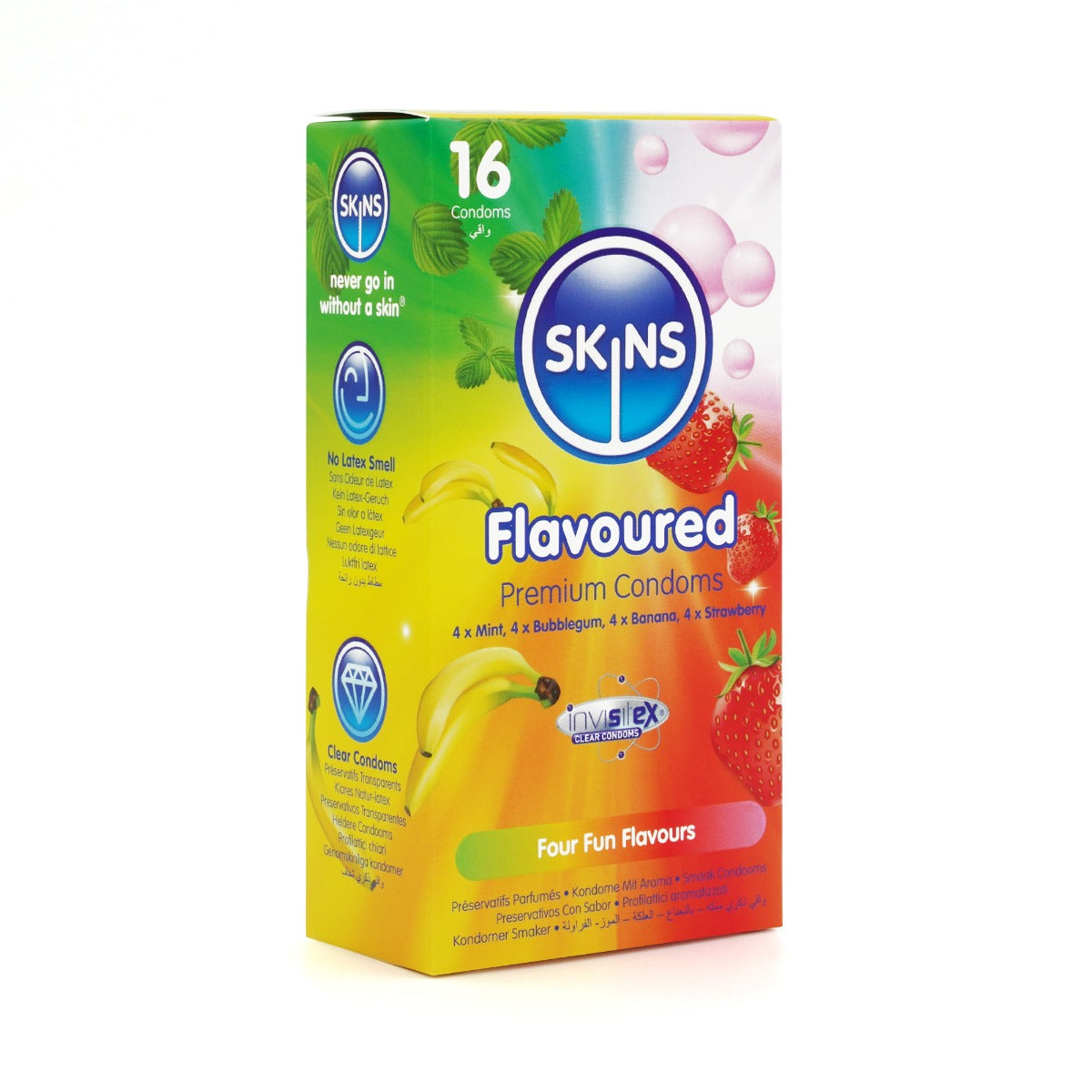 Skins Flavoured Condoms 16 Pack – Extra Lubrication Condoms with Banana Bubblegum Mint Strawberry Flavours Default Title > Essentials > Condoms