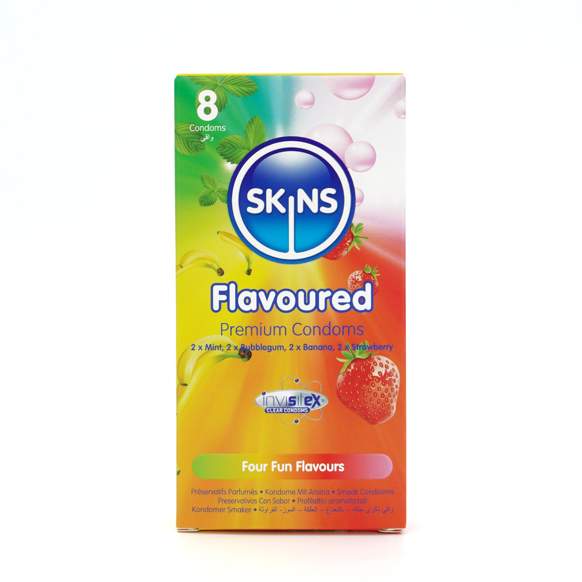 Skins Flavoured Condoms 8 Pack – Multipack with Banana, Bubblegum, Mint, and Strawberry Flavours > Essentials > Condoms