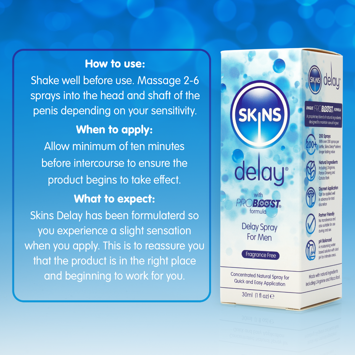 Skins Natural Delay Spray Fragrance Free 30ml – All-Natural Male Delay Spray > Essentials > Mens Enhancers
