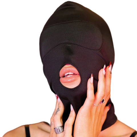SEI MIO Hoodwinked and Kinked Deprivation Hood with Blackout Panel – Breathable Sensory Hood > Bondage Gear > Bondage Hoods