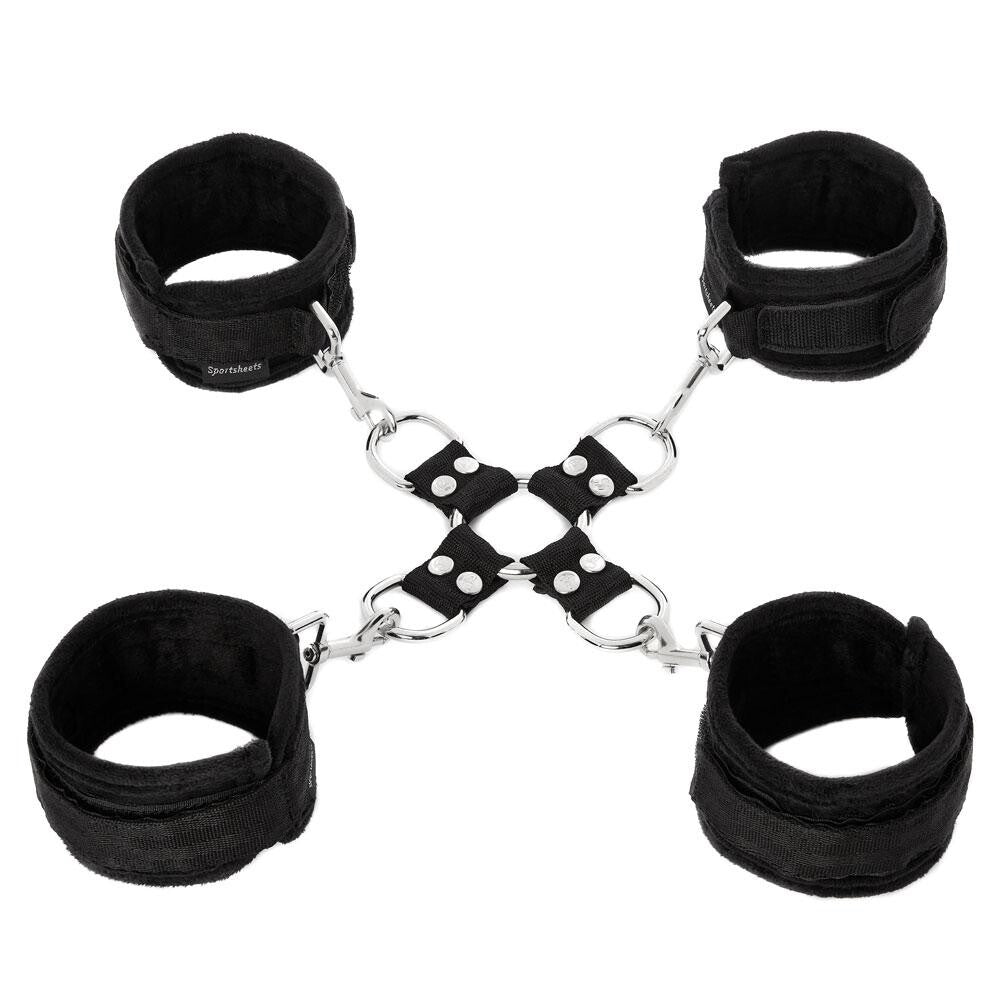 SportSheets 5 Piece Hog Tie And Cuff Set Black Restraints