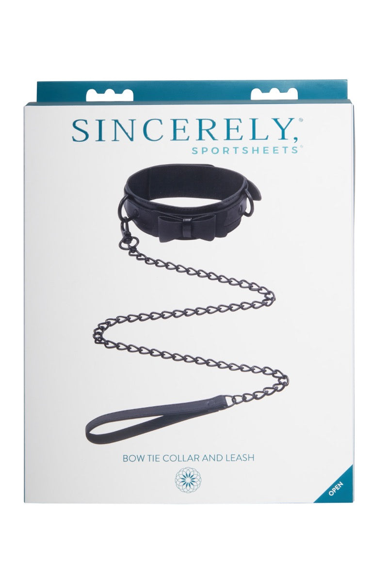 Sportsheets Sincerely Bow Tie Faux Leather Collar and Lead – Faux Leather Collar and Leash Set > Bondage Gear > Collars & Leashes