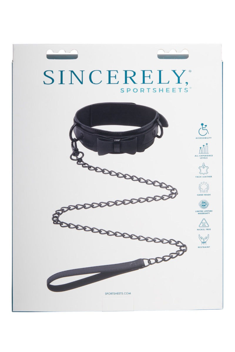 Sportsheets Sincerely Bow Tie Faux Leather Collar and Lead – Faux Leather Collar and Leash Set > Bondage Gear > Collars & Leashes