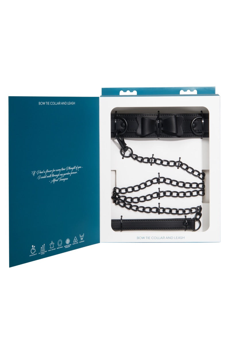 Sportsheets Sincerely Bow Tie Faux Leather Collar and Lead – Faux Leather Collar and Leash Set Default Title > Bondage Gear > Collars & Leashes