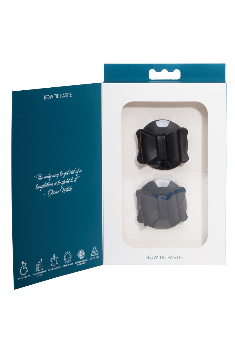 Sportsheets Sincerely Bow Tie Faux Leather Nipple Pasties – Faux Leather Nipple Pasties Secondary image