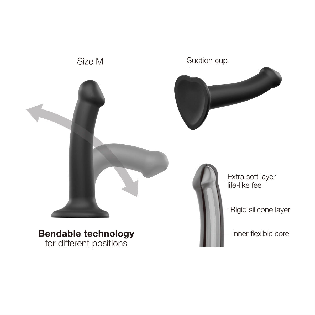 Strap On Me Semi-Realistic Dual Density Bendable Silicone Dildo with Suction Cup – Medium Secondary image