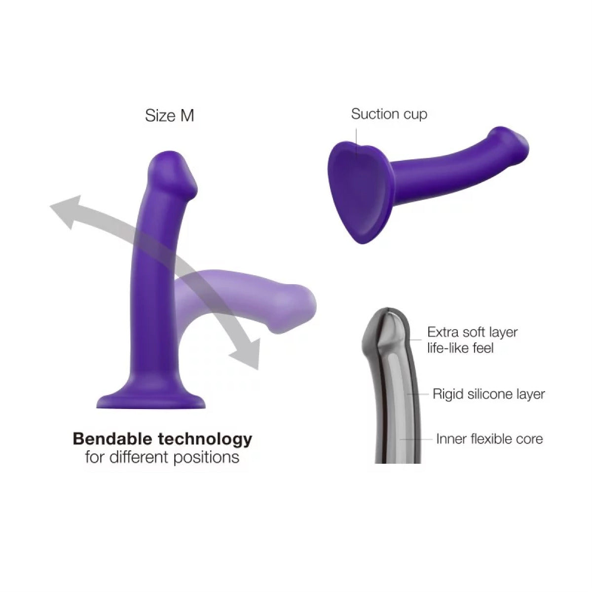 Strap On Me Semi-Realistic Dual Density Bendable Silicone Dildo with Suction Cup - Medium > Dildos > Realistic Dildos