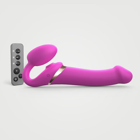 Strap On Me Multi Orgasm Bendable Strap-On – Rechargeable Triple Motor Vibrator Fuchsia L > Dildos > Strap On Dildos