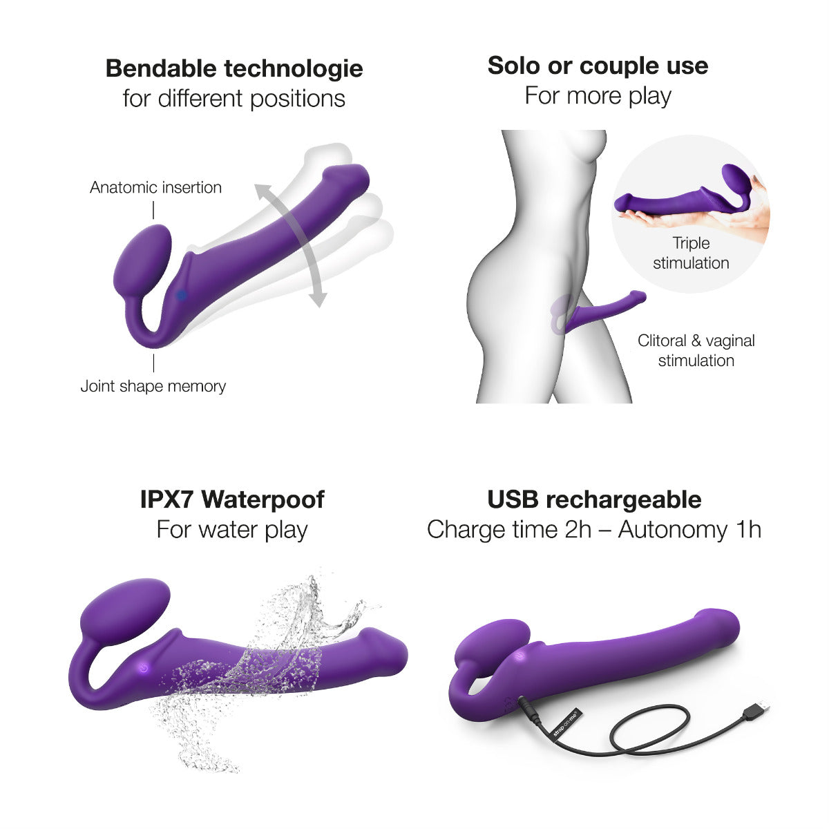 Strap On Me Vibrating Bendable Strap-On – Rechargeable Silicone Strap-On with Remote Control > Dildos > Strap On Dildos