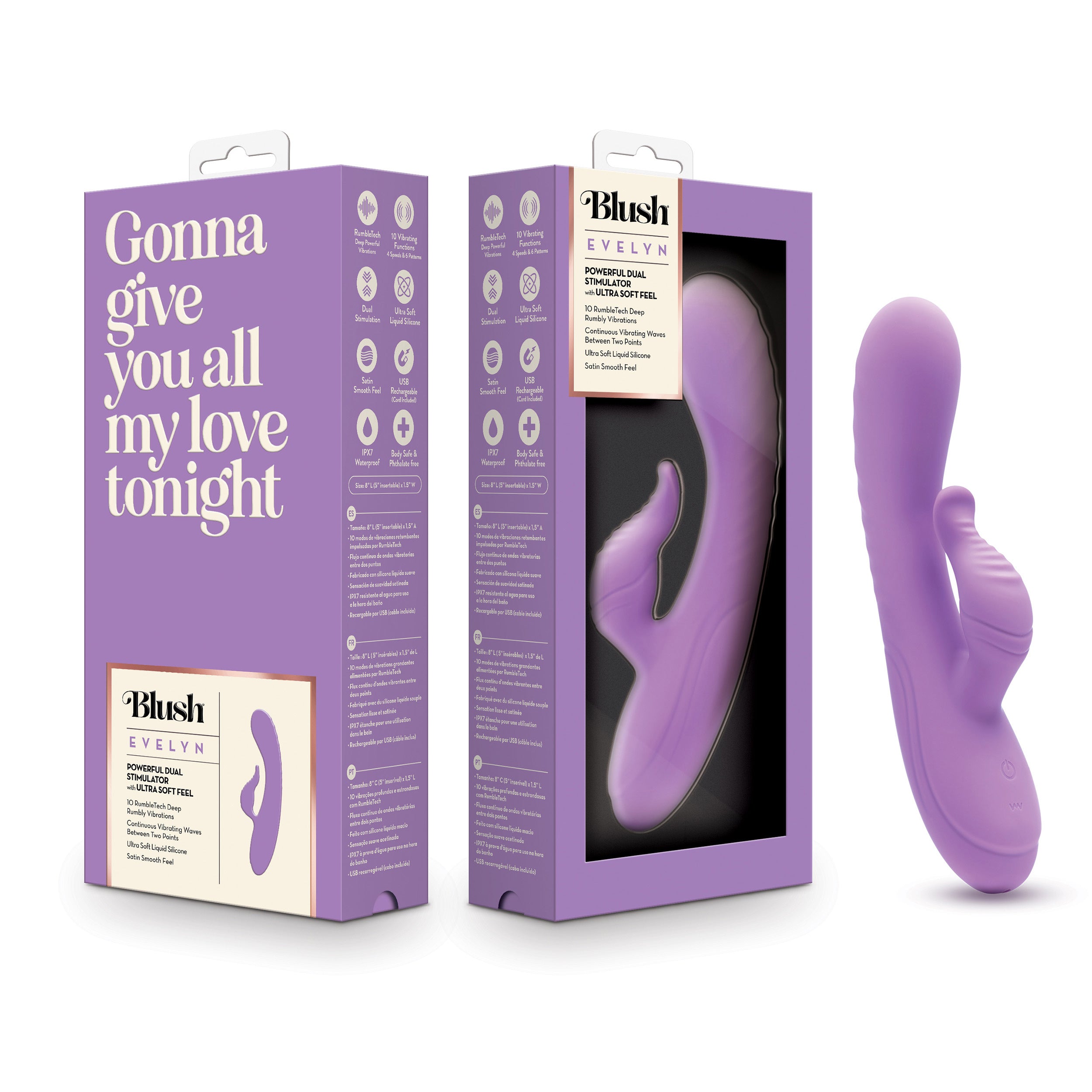 Blush Evelyn Rabbit Vibrator Purple with 10 Modes and Speeds VIBRATORS-RABBIT