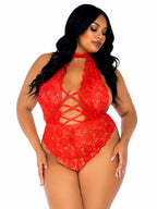 Leg Avenue Floral Lace Crotchless Teddy (Red) – Lingerie > Clothes > Plus Size Lingerie