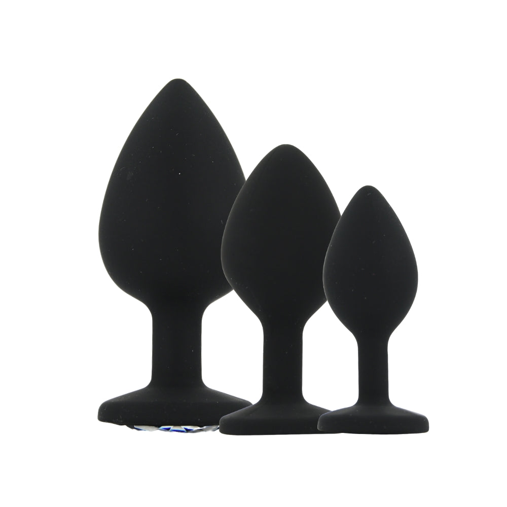 Toosh Silicone Butt Plug Set of 3 (Black/Clear Stone) – Smooth Surface Beginner and Advanced Butt Plug Set > Anal Range > Jewel Butt Plugs