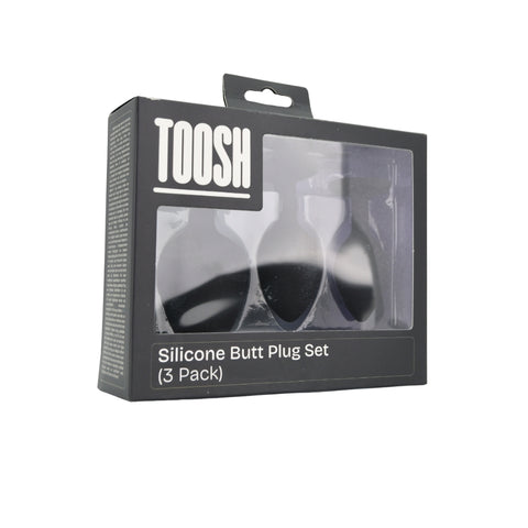 Toosh Silicone Butt Plug Set of 3 (Black/Clear Stone) – Smooth Surface Beginner and Advanced Butt Plug Set > Anal Range > Jewel Butt Plugs