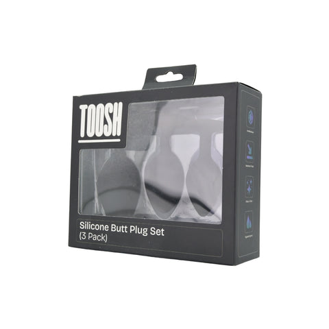 Toosh Silicone Butt Plug Set of 3 (Black/Clear Stone) – Smooth Surface Beginner and Advanced Butt Plug Set > Anal Range > Jewel Butt Plugs