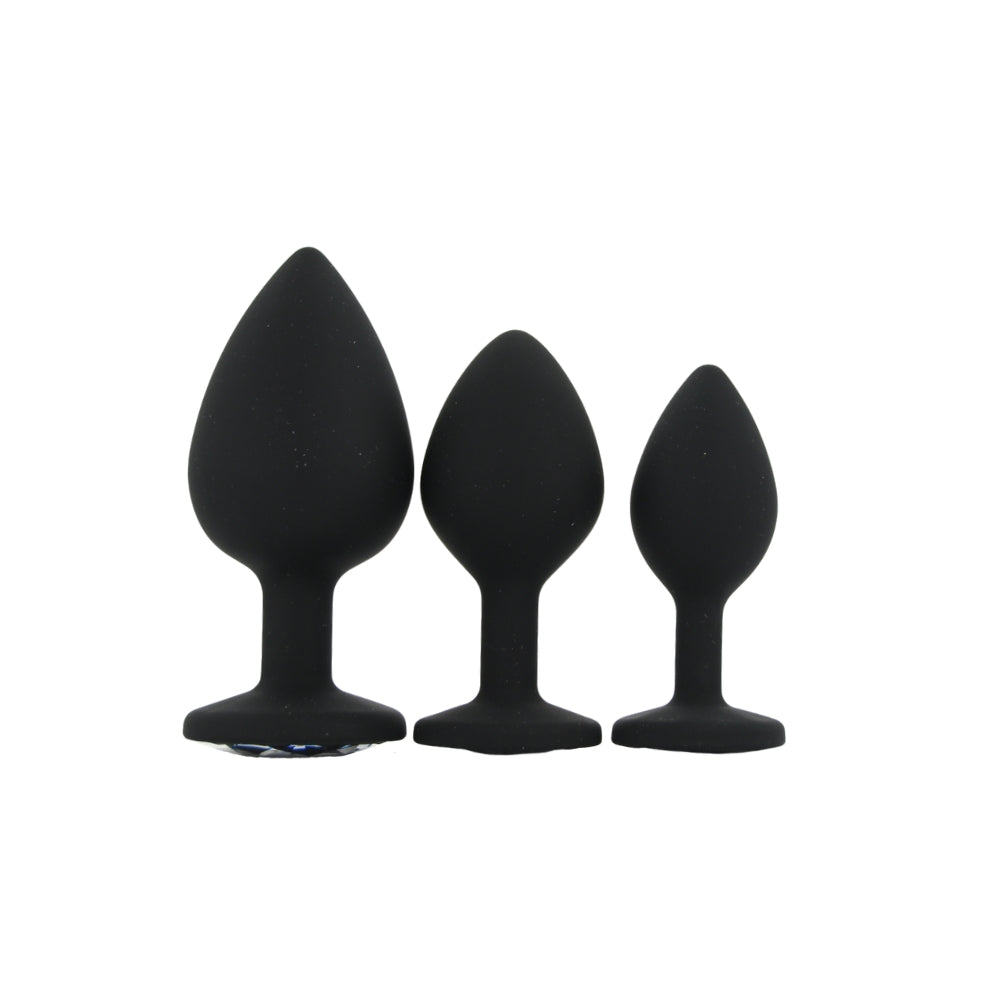 Toosh Silicone Butt Plug Set of 3 (Black/Clear Stone) – Smooth Surface Beginner and Advanced Butt Plug Set Default Title > Anal Range > Jewel Butt Plugs