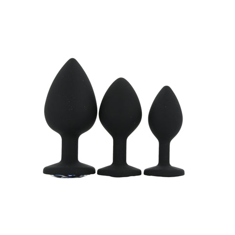 Toosh Silicone Butt Plug Set of 3 (Black/Clear Stone) – Smooth Surface Beginner and Advanced Butt Plug Set Default Title > Anal Range > Jewel Butt Plugs