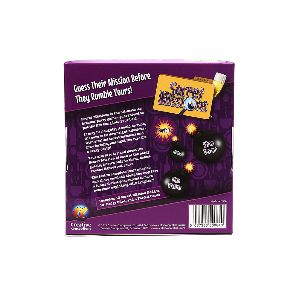 Secret Missions Dinner Party Game with 12 Secret Mission Badges and Metal Clip Badges – Party Game > Novelties > Games