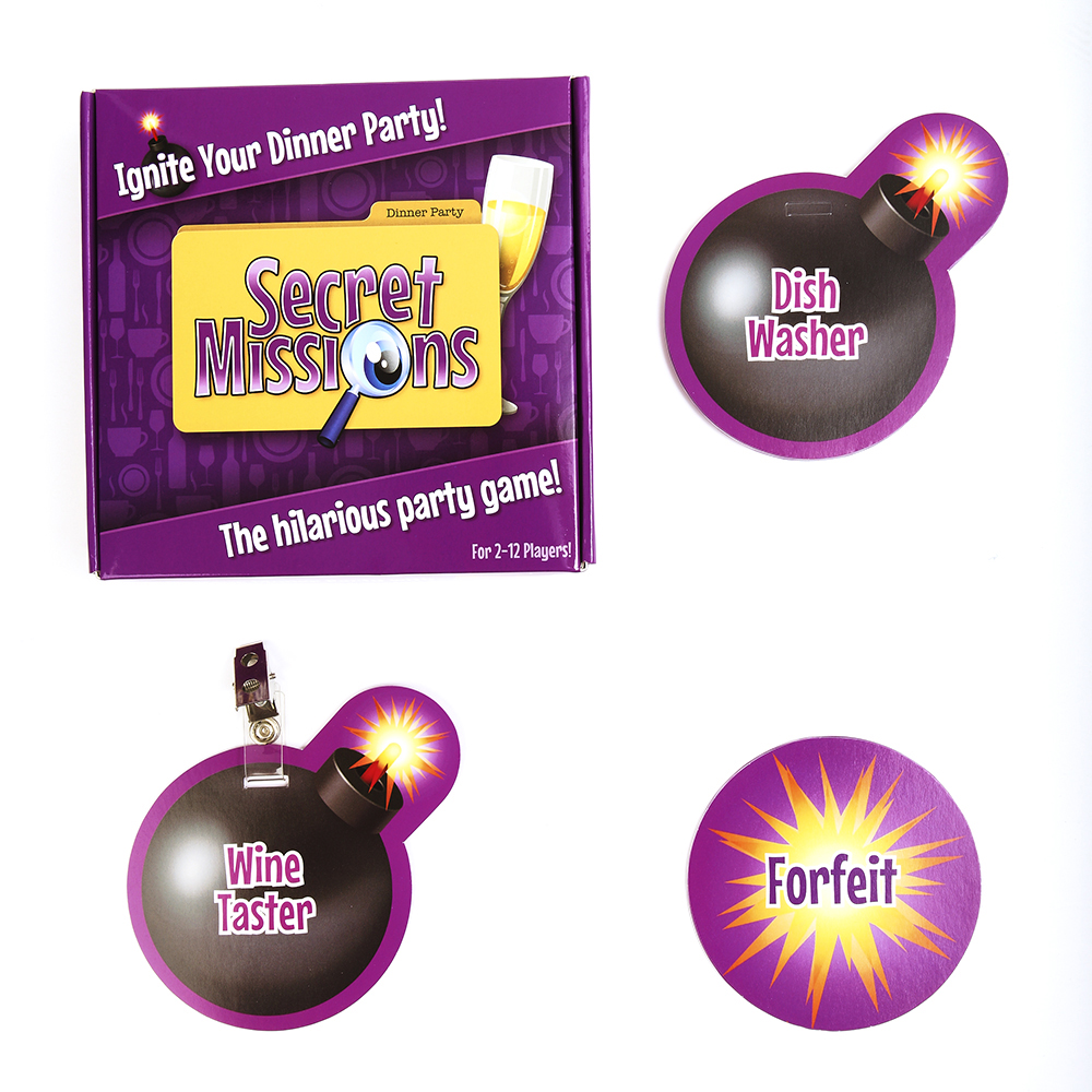Secret Missions Dinner Party Game with 12 Secret Mission Badges and Metal Clip Badges – Party Game > Novelties > Games