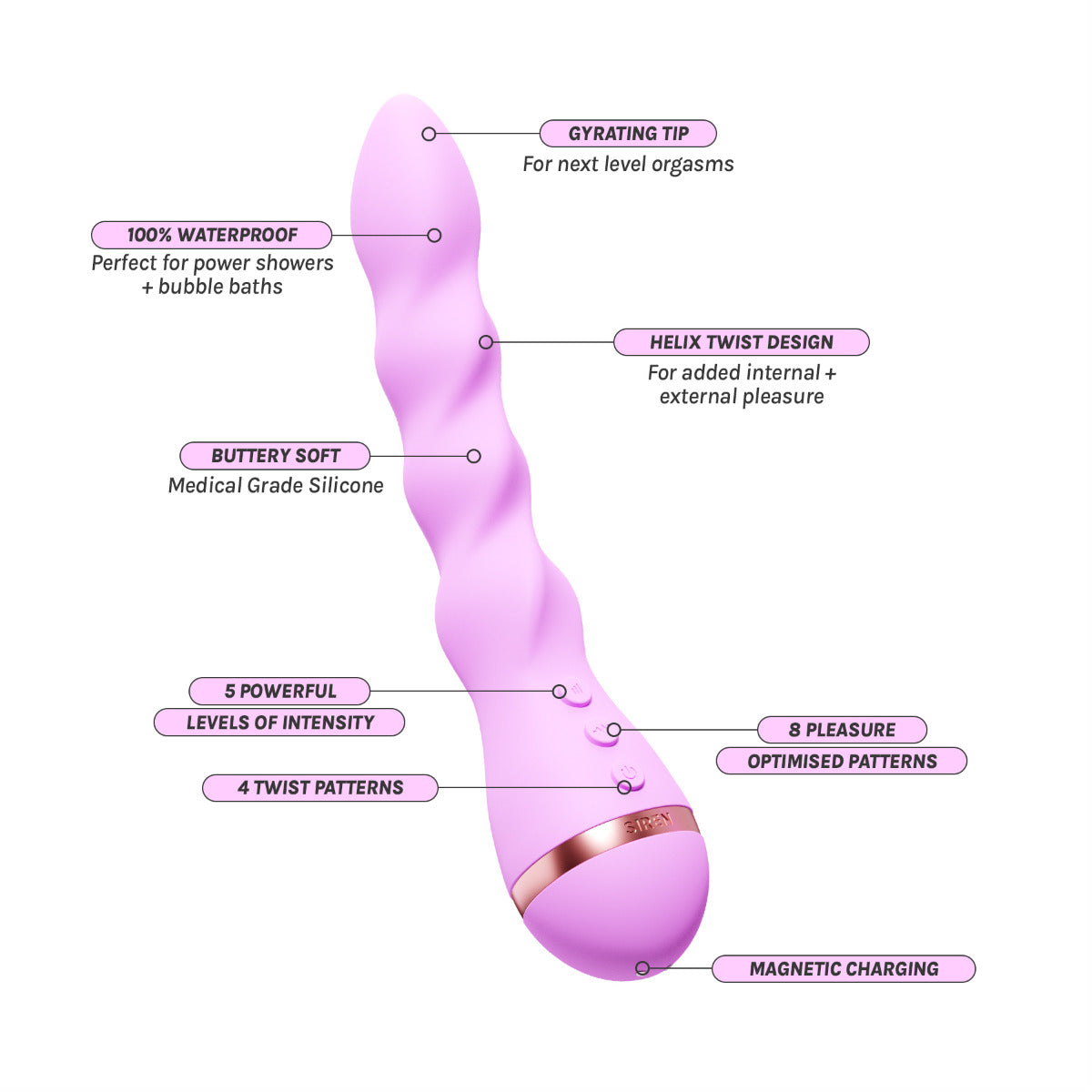 Vush Siren Next Gen – Twist Design Gyrating Tip Rechargeable Vibrator > Vibrators > Standard Vibrators
