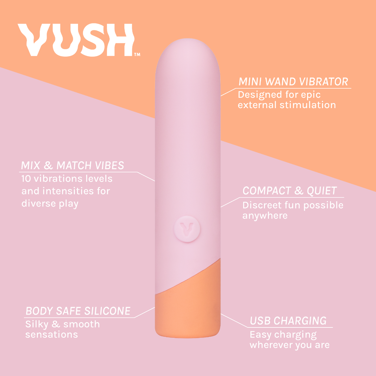 Vush Peachy Bullet Massager – 10 Vibration Modes Compact Bullet Vibrator Default Title > Vibrators > Mini Vibrators