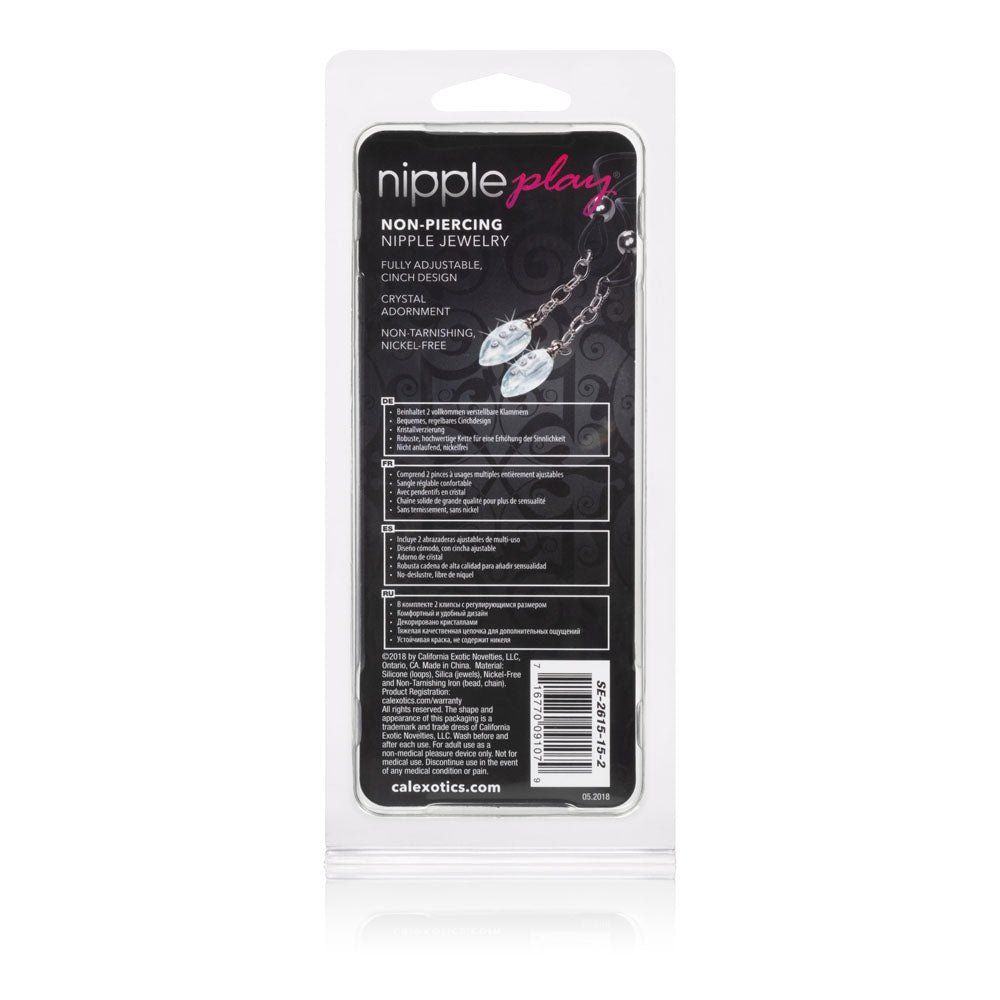 Nipple Play Non-Piercing Crystal Teardrop Adjustable Nipple Jewellery Silver > Sex Toys > Nipple Clips