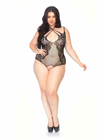 Leg Avenue Plus Size Net and Lace Crotchless Bodywear – Plus Size Lingerie > Clothes > Bodies and Playsuits