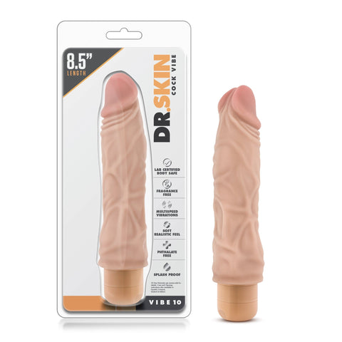 Dr Skin Cock Vibe 10 8.5 Inch Vibrating Cock in Beige Beige DONGS Vibrating