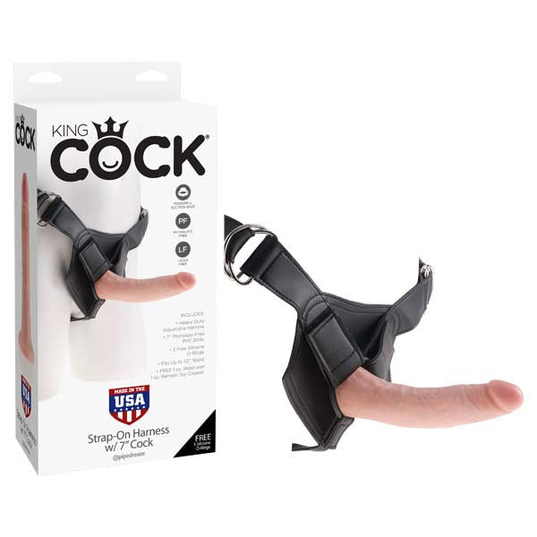 King Cock Strap On Harness With 7 Inch Realistic Cock Beige Dildos & Dongs